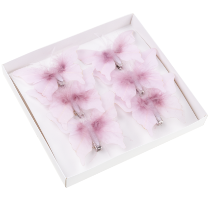Schmetterlinge mit Clip, Dekoration für Gardinen und Vorhänge, frühlingshaft, pastellrosa, 6 Stück