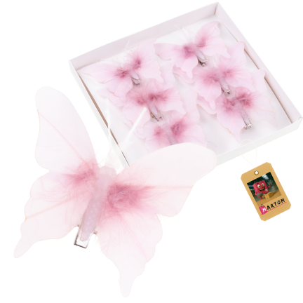 Schmetterlinge mit Clip, Dekoration für Gardinen und Vorhänge, frühlingshaft, pastellrosa, 6 Stück