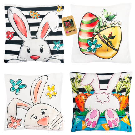TG81308-KPL EASTER VELOUR KISSENBEZÜGE 45X45 CM 4 STÜCK DEKORATIVE HASEN