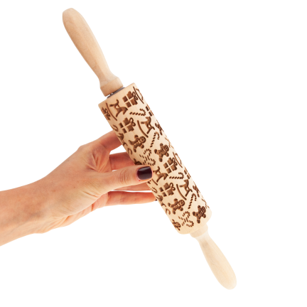 TG81336 Holz-Nudelholz mit dekorativen Weihnachtsmotiven 