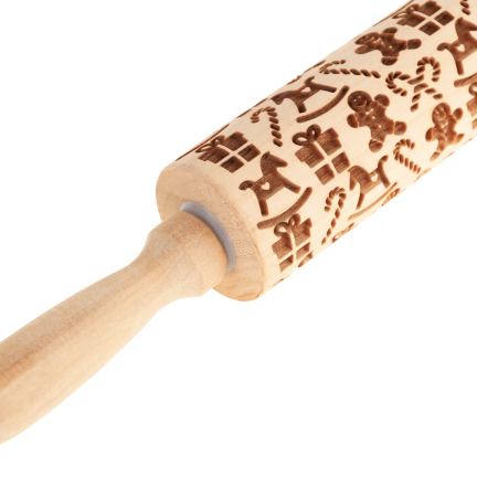 TG81336 Holz-Nudelholz mit dekorativen Weihnachtsmotiven 