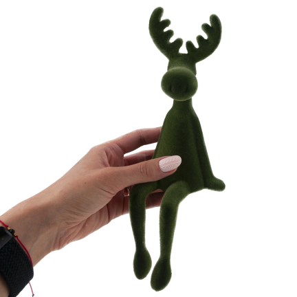 TG83729-8 – Flockiertes sitzendes Rentier als Weihnachtsdekoration