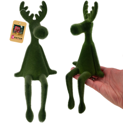 TG83729-8 – Flockiertes sitzendes Rentier als Weihnachtsdekoration