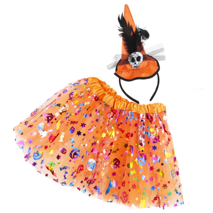 TG83794: Tüllrock für Halloween + Haarband / Fascinator