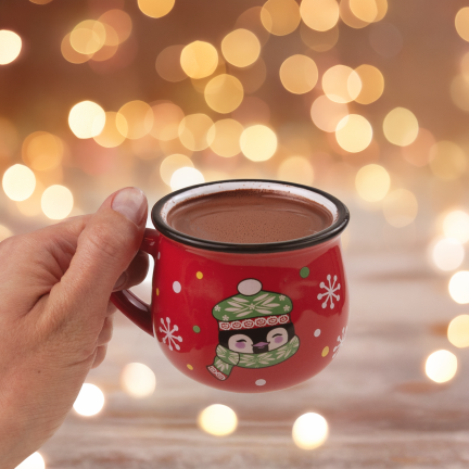 TG84249 Rote Weihnachts-Tasse mit Pinguin-Motiv