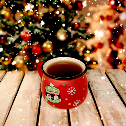 TG84249 Rote Weihnachts-Tasse mit Pinguin-Motiv