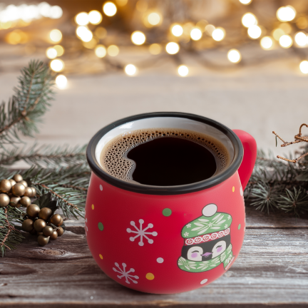 TG84249 Rote Weihnachts-Tasse mit Pinguin-Motiv