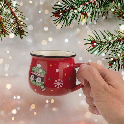 TG84249 Rote Weihnachts-Tasse mit Pinguin-Motiv