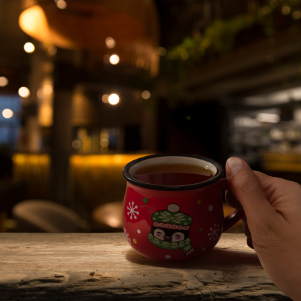 TG84249 Rote Weihnachts-Tasse mit Pinguin-Motiv
