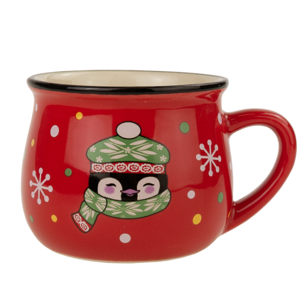 TG84249 Rote Weihnachts-Tasse mit Pinguin-Motiv