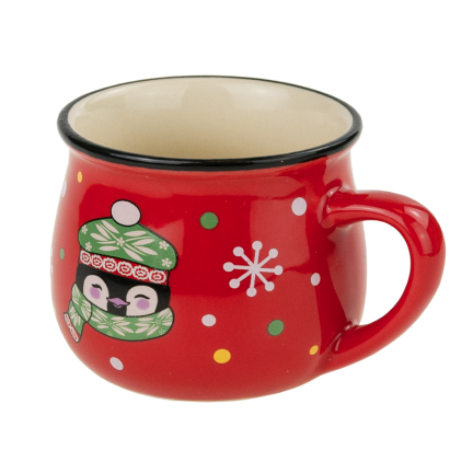 TG84249 Rote Weihnachts-Tasse mit Pinguin-Motiv