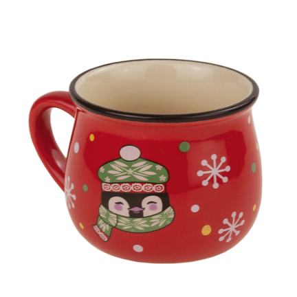 TG84249 Rote Weihnachts-Tasse mit Pinguin-Motiv