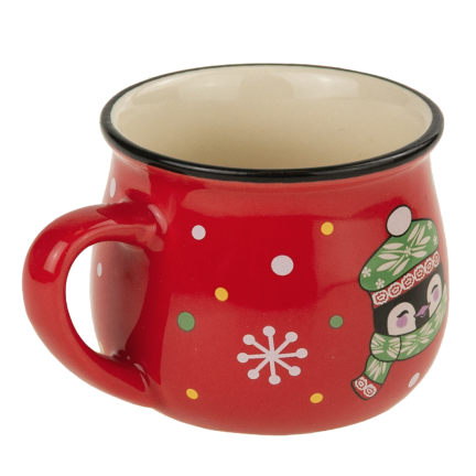 TG84249 Rote Weihnachts-Tasse mit Pinguin-Motiv