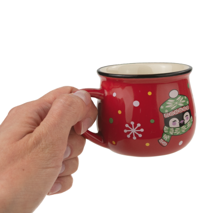 TG84249 Rote Weihnachts-Tasse mit Pinguin-Motiv