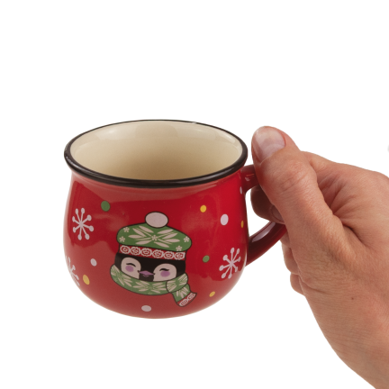 TG84249 Rote Weihnachts-Tasse mit Pinguin-Motiv