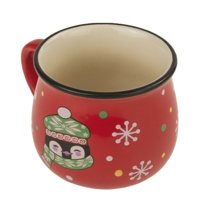 TG84249 Rote Weihnachts-Tasse mit Pinguin-Motiv