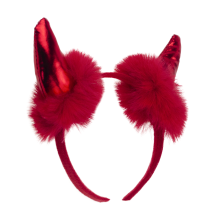 TG84488 Halloween-Horn-Stirnband mit Fellbesatz, rot
