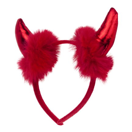 TG84488 Halloween-Horn-Stirnband mit Fellbesatz, rot
