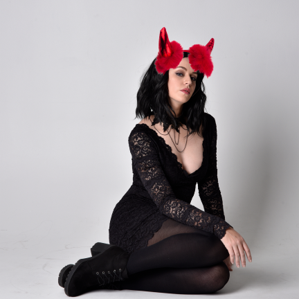 TG84488 Halloween-Horn-Stirnband mit Fellbesatz, rot