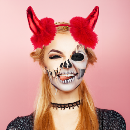 TG84488 Halloween-Horn-Stirnband mit Fellbesatz, rot