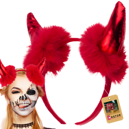 TG84488 Halloween-Horn-Stirnband mit Fellbesatz, rot
