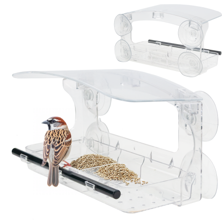 TG84725 Vogelhäuschen für das Fenster mit Saugnäpfen, transparent – Vogelhäuschen mit Dach