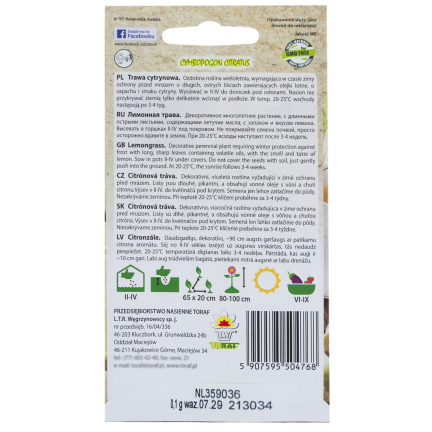 Z3034 ZITRONENGRAS KRÄUTER SAMEN GESUNDHEIT EIGENSCHAFTEN 0.1G
